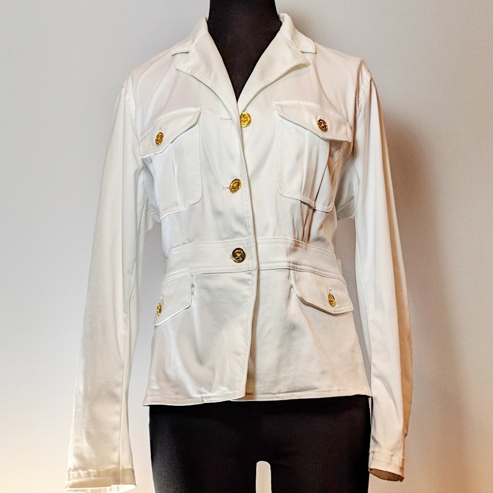 CHAPS Petite White Jean Jacket Size XL